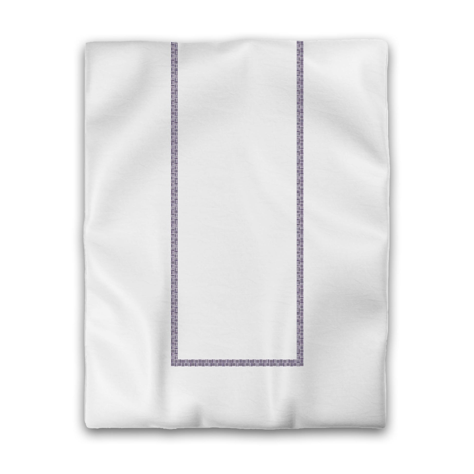 Off-white Cotton Sateen Duvet Cover, Purple Double Weave Motif Print, Classic Border, CSDU-1143-143, Twin - 178 x 229 cm / 70 x 90 inches