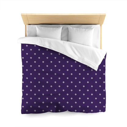 Purple Cotton Sateen Duvet Cover, Off-white Hand-painted Swizzle Motif Print, CSDU-1143-172, Queen - 229 x 229 cm / 90 x 90 inches