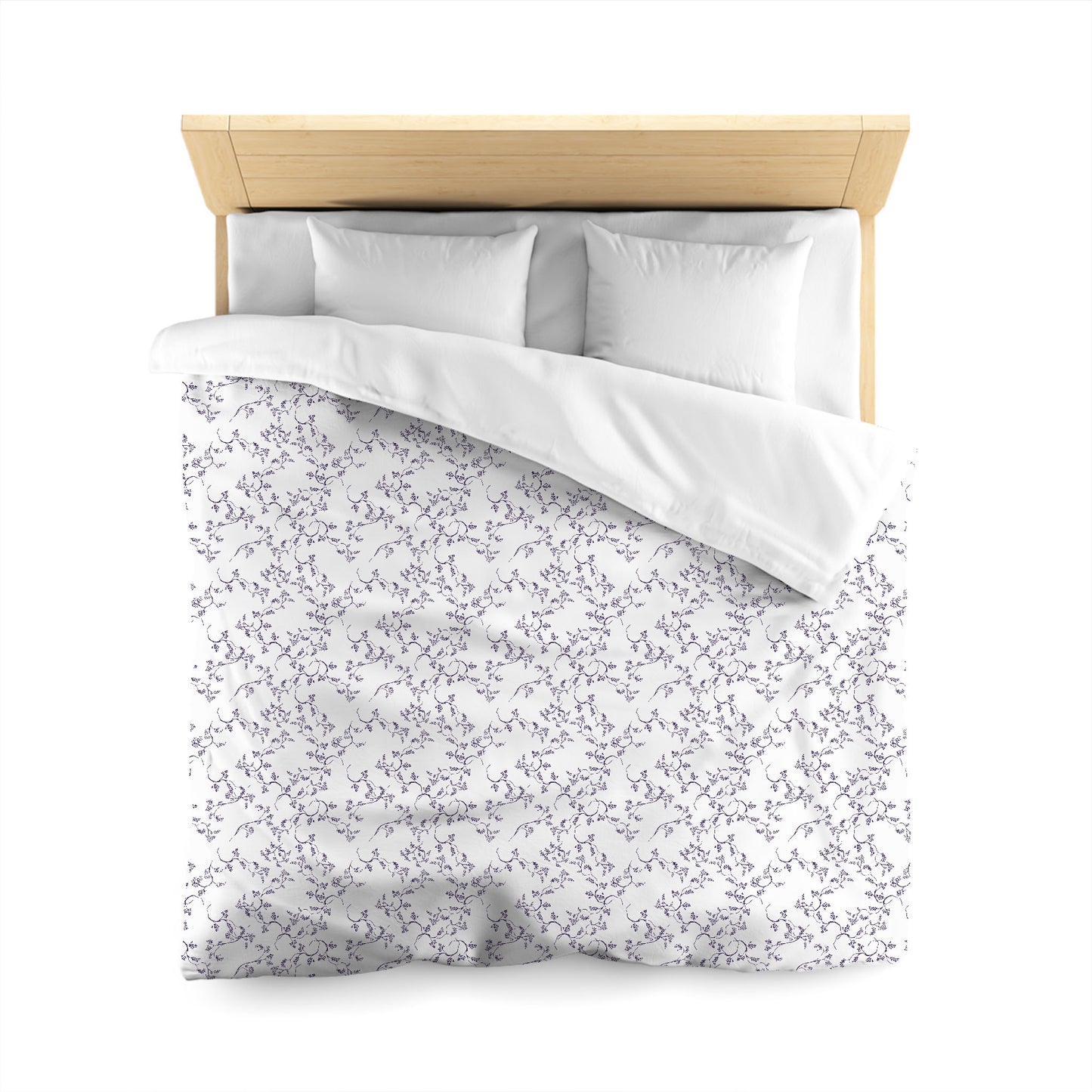Off-white Cotton Sateen Duvet Cover, Purple Hand-painted Vine Print, CSDU-1143-181, Queen - 229 x 229 cm / 90 x 90 inches