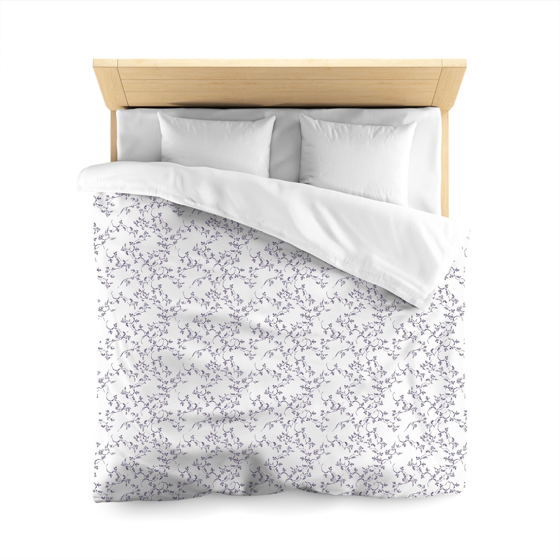 Off-white Cotton Sateen Duvet Cover, Purple Hand-painted Vine Print, CSDU-1143-181, Queen - 229 x 229 cm / 90 x 90 inches