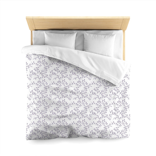Off-white Cotton Sateen Duvet Cover, Purple Hand-painted Vine Print, CSDU-1143-181, Queen - 229 x 229 cm / 90 x 90 inches