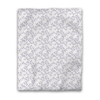 Off-white Cotton Sateen Duvet Cover, Purple Hand-painted Vine Print, CSDU-1143-181, Twin - 178 x 229 cm / 70 x 90 inches