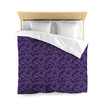 Purple Cotton Sateen Duvet Cover, Off-white Hand-painted Vine Print, CSDU-1143-182, Queen - 229 x 229 cm / 90 x 90 inches