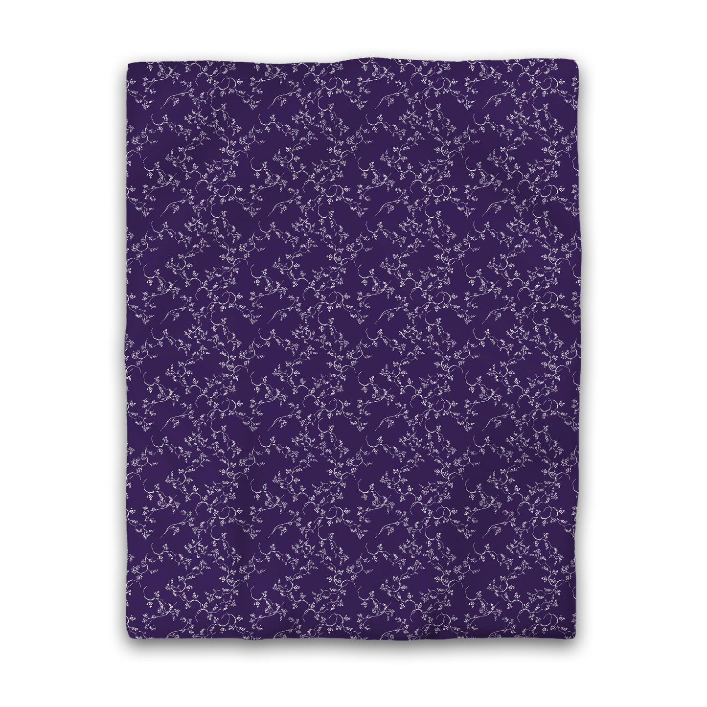 Purple Cotton Sateen Duvet Cover, Off-white Hand-painted Vine Print, CSDU-1143-182, Twin - 178 x 229 cm / 70 x 90 inches