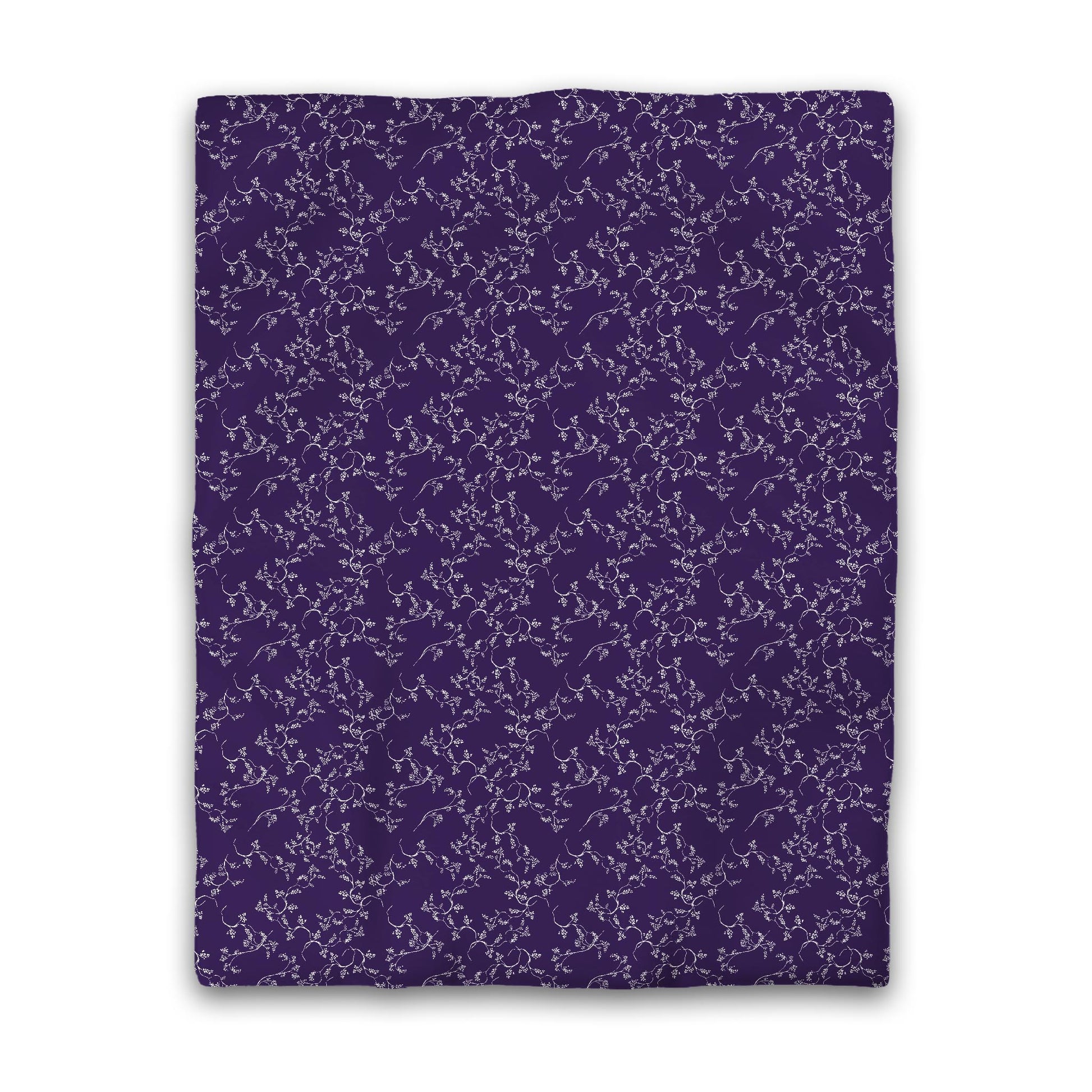 Purple Cotton Sateen Duvet Cover, Off-white Hand-painted Vine Print, CSDU-1143-182, Twin - 178 x 229 cm / 70 x 90 inches
