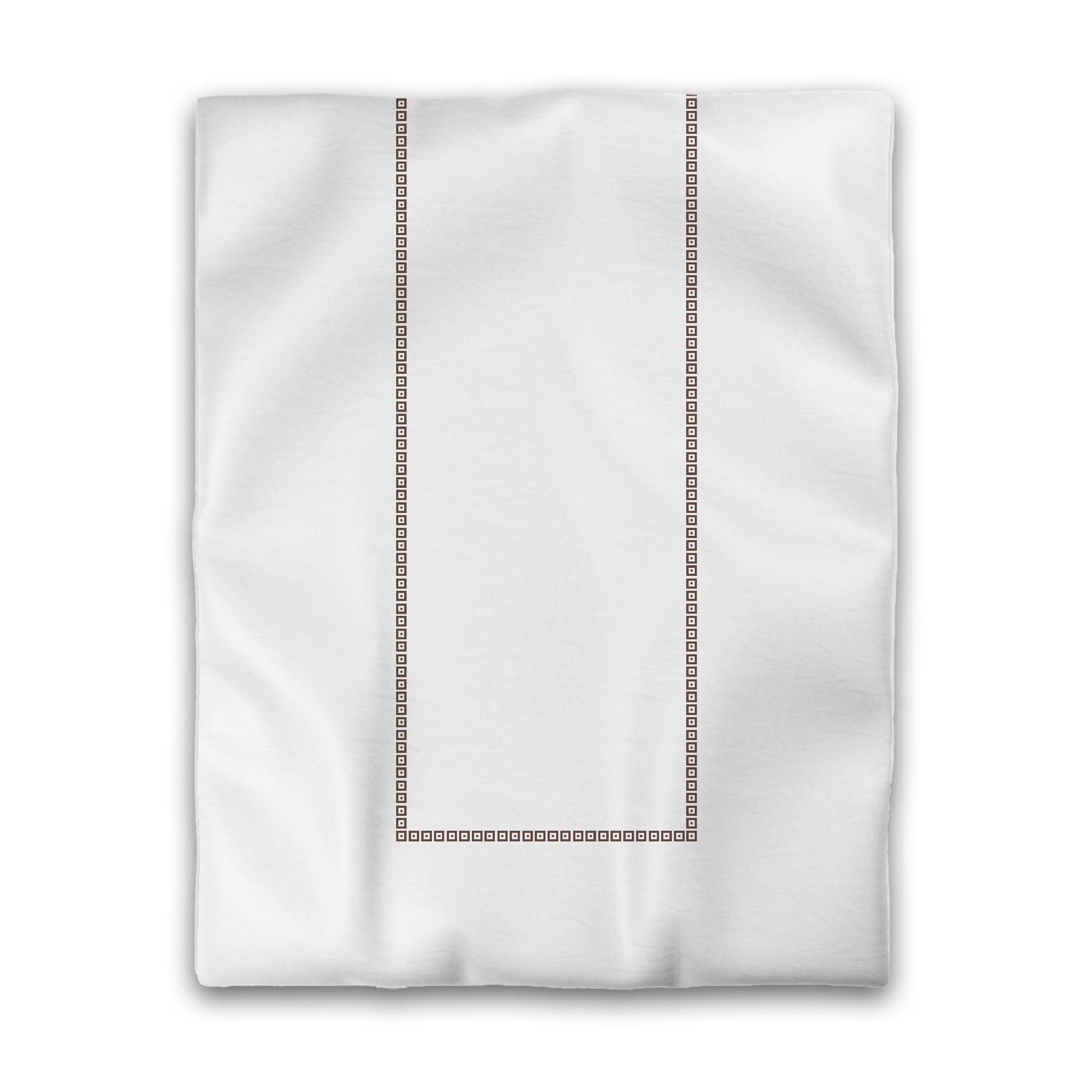 Off-white Cotton Sateen Duvet Cover, Brown Repeating Square Motif Print, Classic Border, CSDU-1161-121, Twin - 178 x 229 cm / 70 x 90 inches