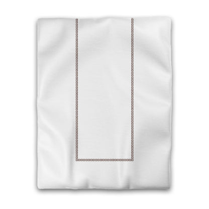Off-white Cotton Sateen Duvet Cover, Brown Repeating Square Motif Print, Classic Border, CSDU-1161-121, Twin - 178 x 229 cm / 70 x 90 inches