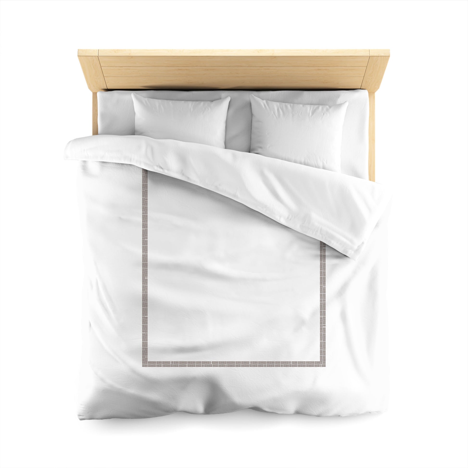 Off-white Cotton Sateen Duvet Cover, Brown Double Weave Motif Print, Classic Border, CSDU-1161-143, Queen - 229 x 229 cm / 90 x 90 inches