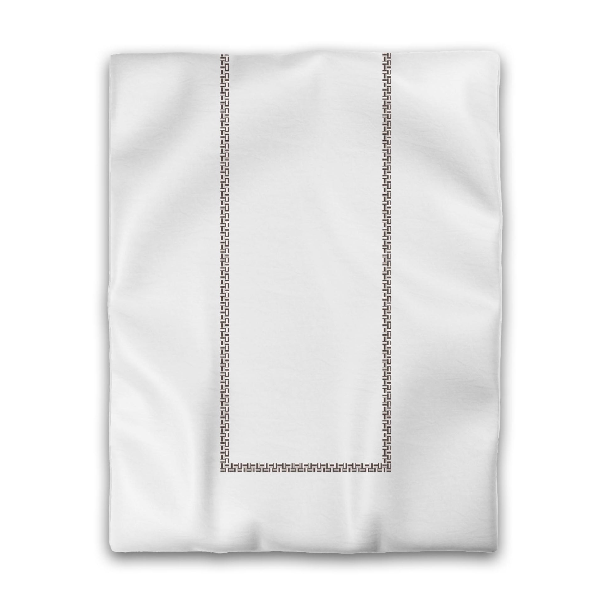 Off-white Cotton Sateen Duvet Cover, Brown Double Weave Motif Print, Classic Border, CSDU-1161-143, Twin - 178 x 229 cm / 70 x 90 inches