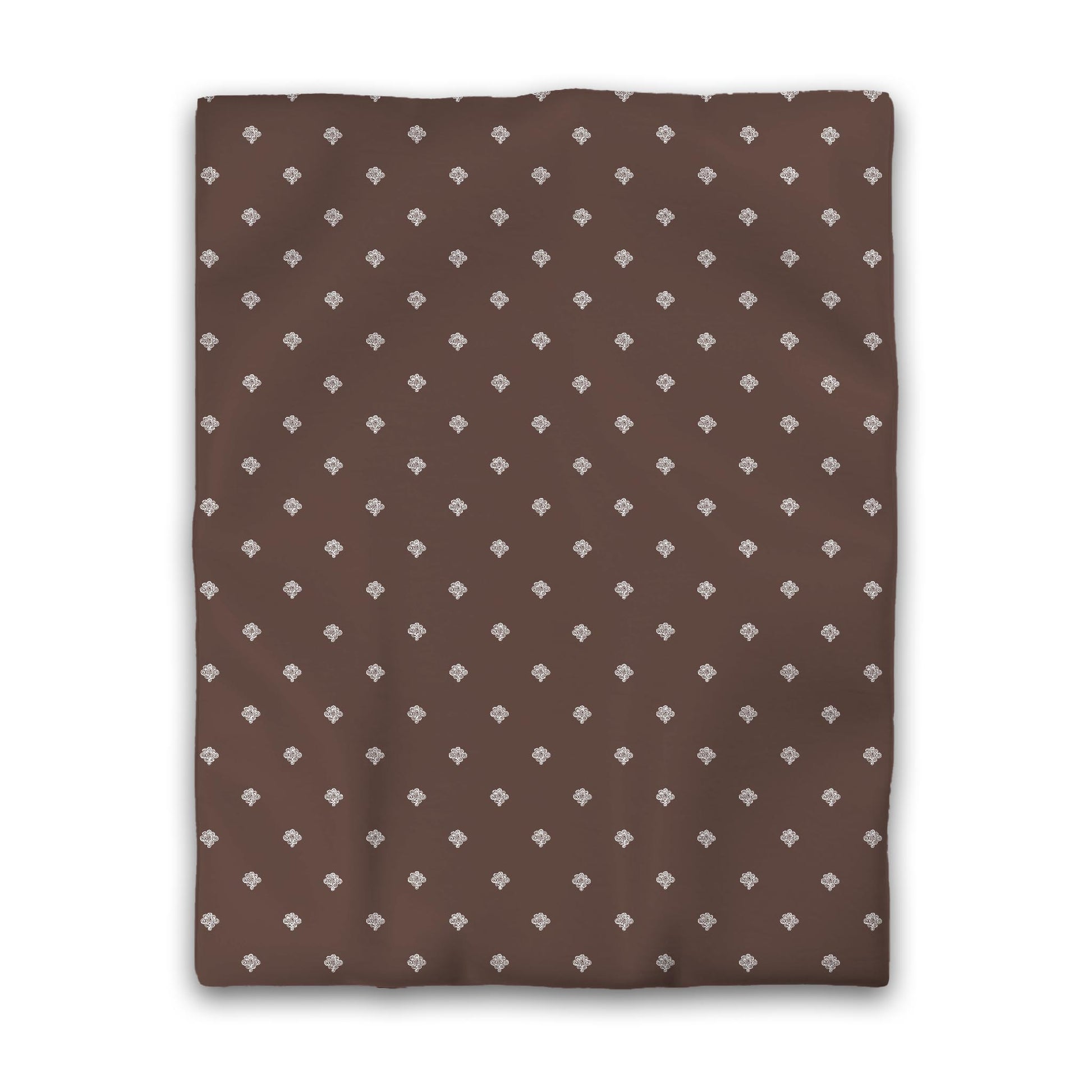 Brown Cotton Sateen Duvet Cover, Off-white Hand-painted Swizzle Motif Print, CSDU-1161-172, Twin - 178 x 229 cm / 70 x 90 inches