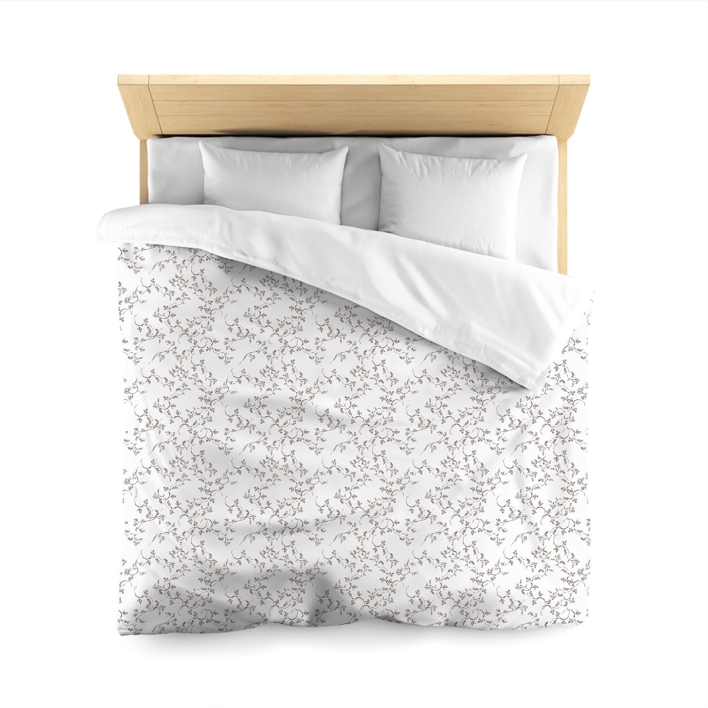 Off-white Cotton Sateen Duvet Cover, Brown Hand-painted Vine Print, CSDU-1161-181, Queen - 229 x 229 cm / 90 x 90 inches