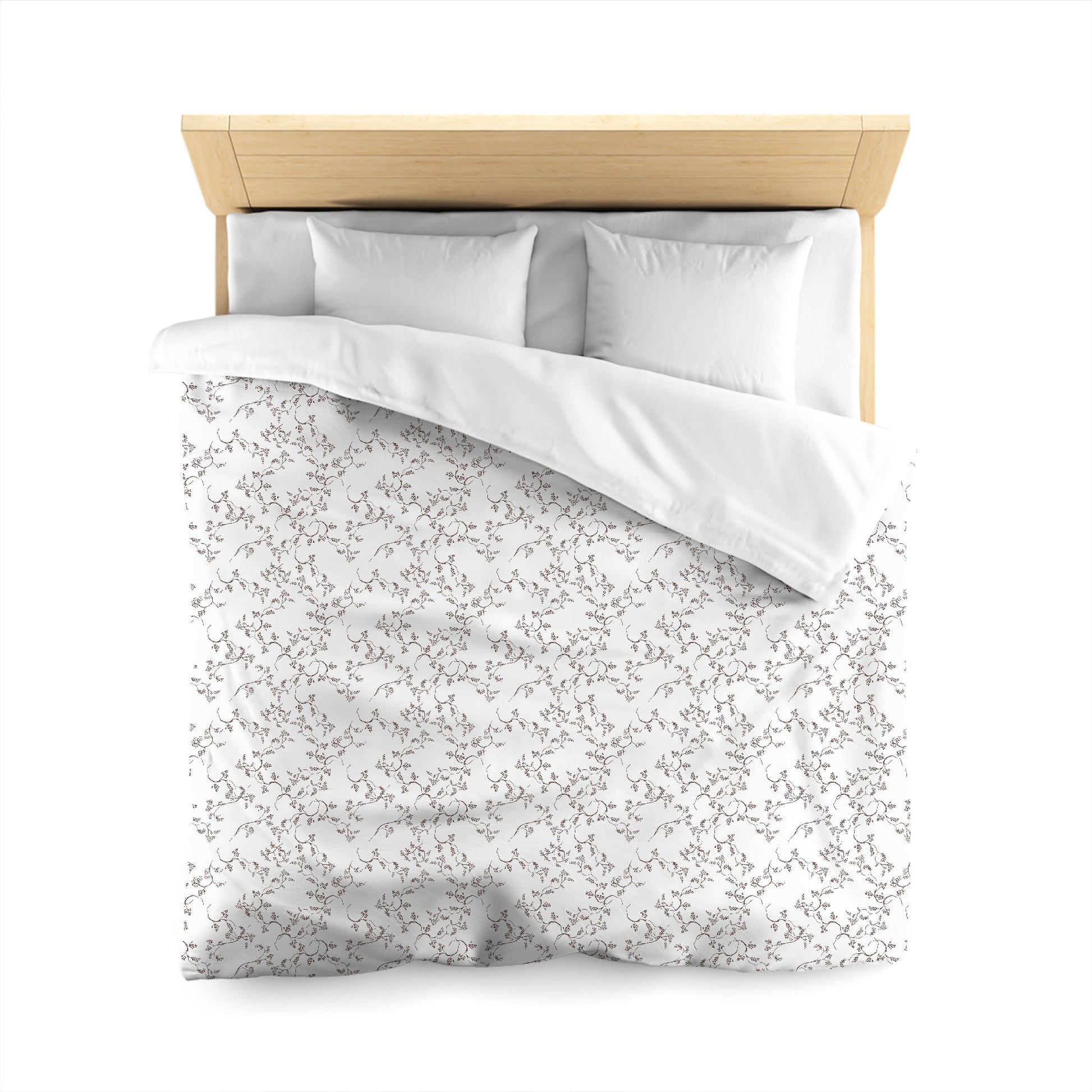 Off-white Cotton Sateen Duvet Cover, Brown Hand-painted Vine Print, CSDU-1161-181, Queen - 229 x 229 cm / 90 x 90 inches