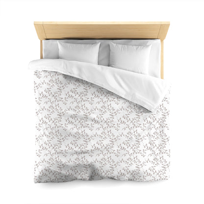 Off-white Cotton Sateen Duvet Cover, Brown Hand-painted Vine Print, CSDU-1161-181, Queen - 229 x 229 cm / 90 x 90 inches