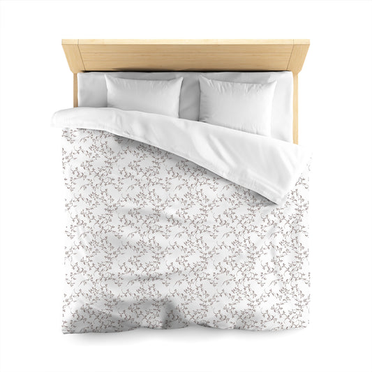 Off-white Cotton Sateen Duvet Cover, Brown Hand-painted Vine Print, CSDU-1161-181, Queen - 229 x 229 cm / 90 x 90 inches