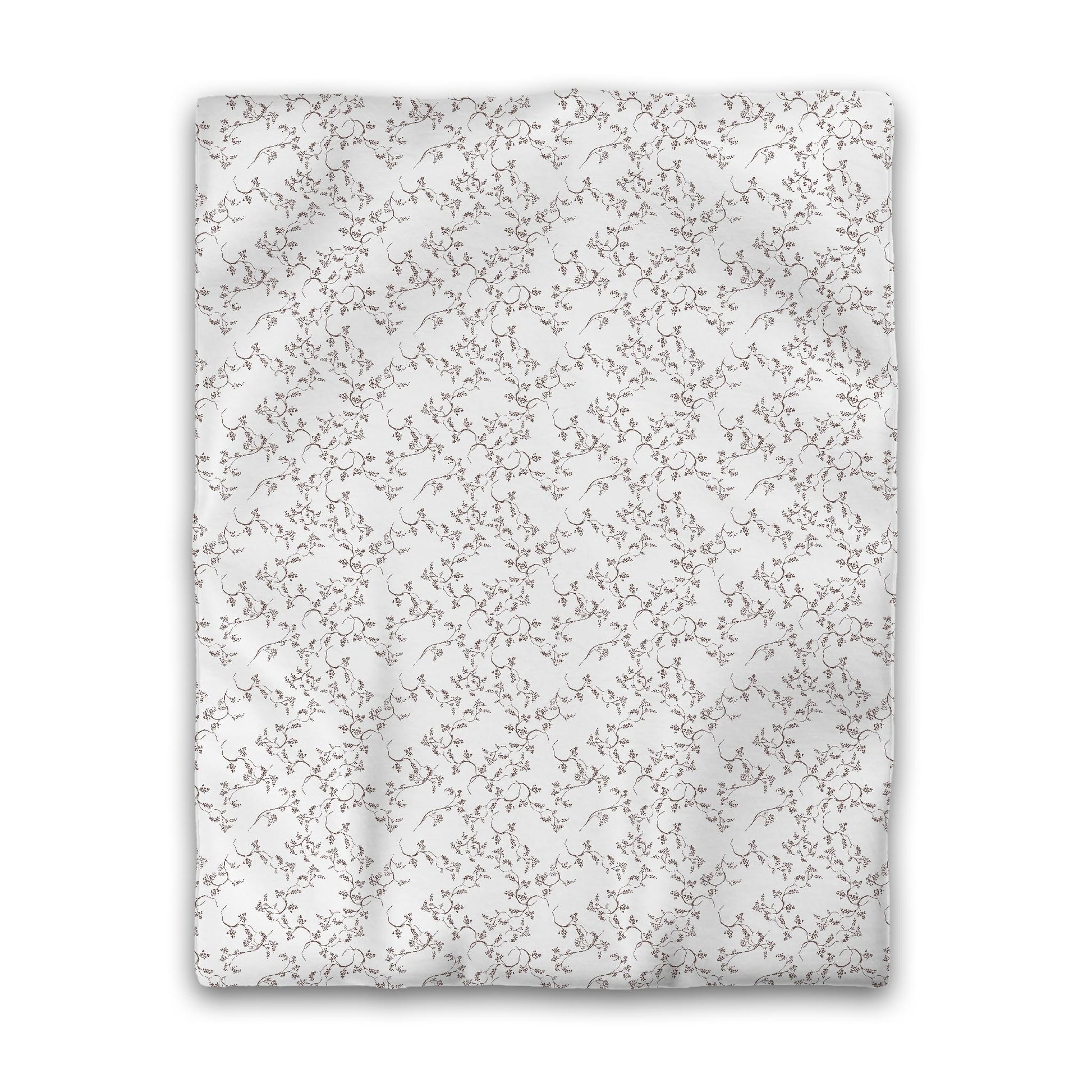 Off-white Cotton Sateen Duvet Cover, Brown Hand-painted Vine Print, CSDU-1161-181, Twin - 178 x 229 cm / 70 x 90 inches