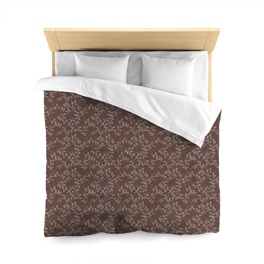 Brown Cotton Sateen Duvet Cover, Off-white Hand-painted Vine Print, CSDU-1161-182, Queen - 229 x 229 cm / 90 x 90 inches
