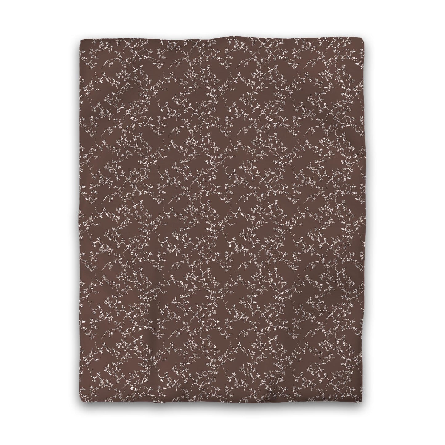 Brown Cotton Sateen Duvet Cover, Off-white Hand-painted Vine Print, CSDU-1161-182, Twin - 178 x 229 cm / 70 x 90 inches