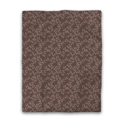 Brown Cotton Sateen Duvet Cover, Off-white Hand-painted Vine Print, CSDU-1161-182, Twin - 178 x 229 cm / 70 x 90 inches