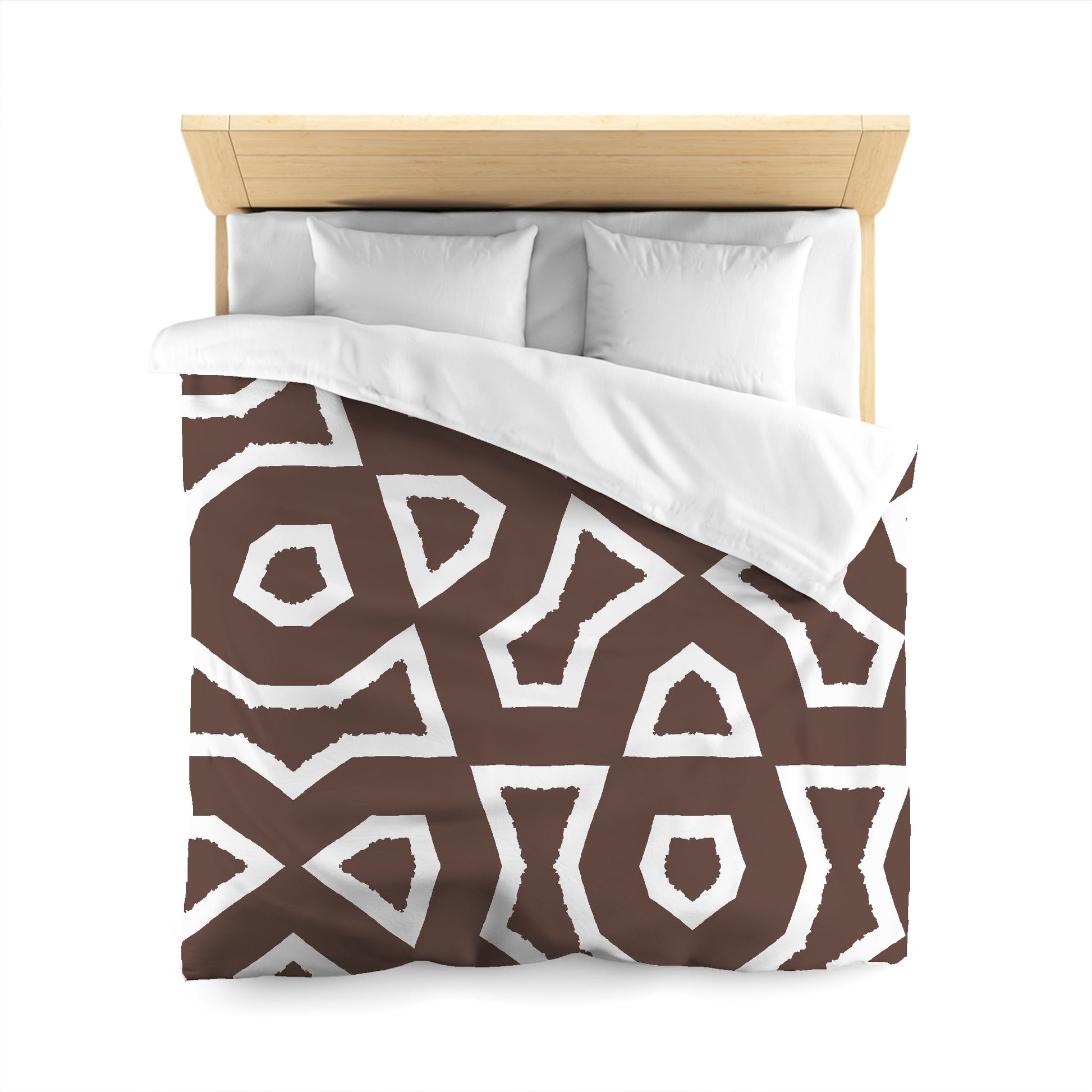 Brown Cotton Sateen Duvet Cover, Bold Off-white Graphic, CSDU-1161-392, Queen - 229 x 229 cm / 90 x 90 inches
