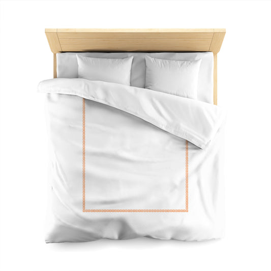 Off-white Cotton Sateen Duvet Cover, Orange Repeating Square Motif Print, Classic Border, CSDU-1181-121, Queen - 229 x 229 cm / 90 x 90 inches