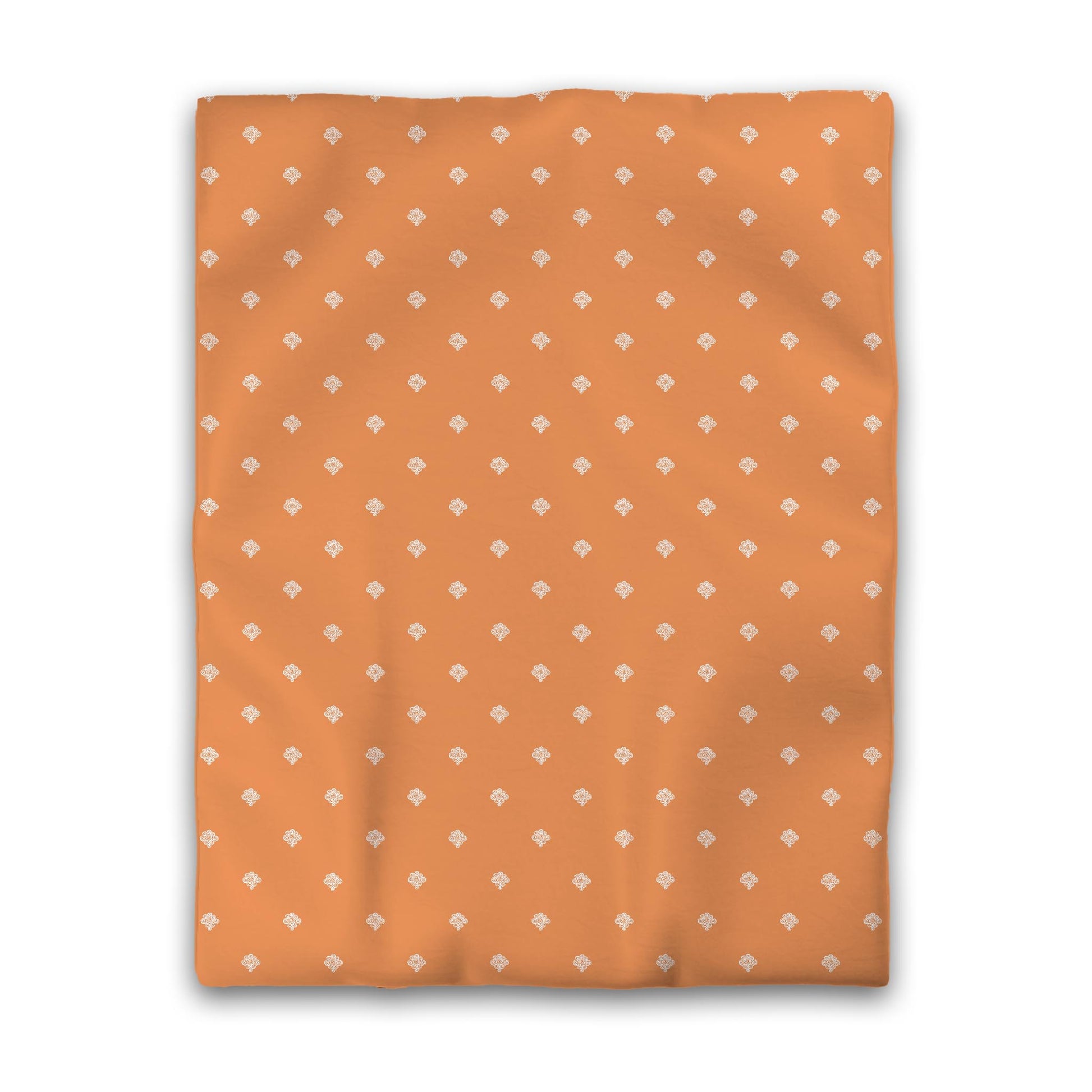 Orange Cotton Sateen Duvet Cover, Off-white Hand-painted Swizzle Motif Print, CSDU-1181-172, Twin - 178 x 229 cm / 70 x 90 inches