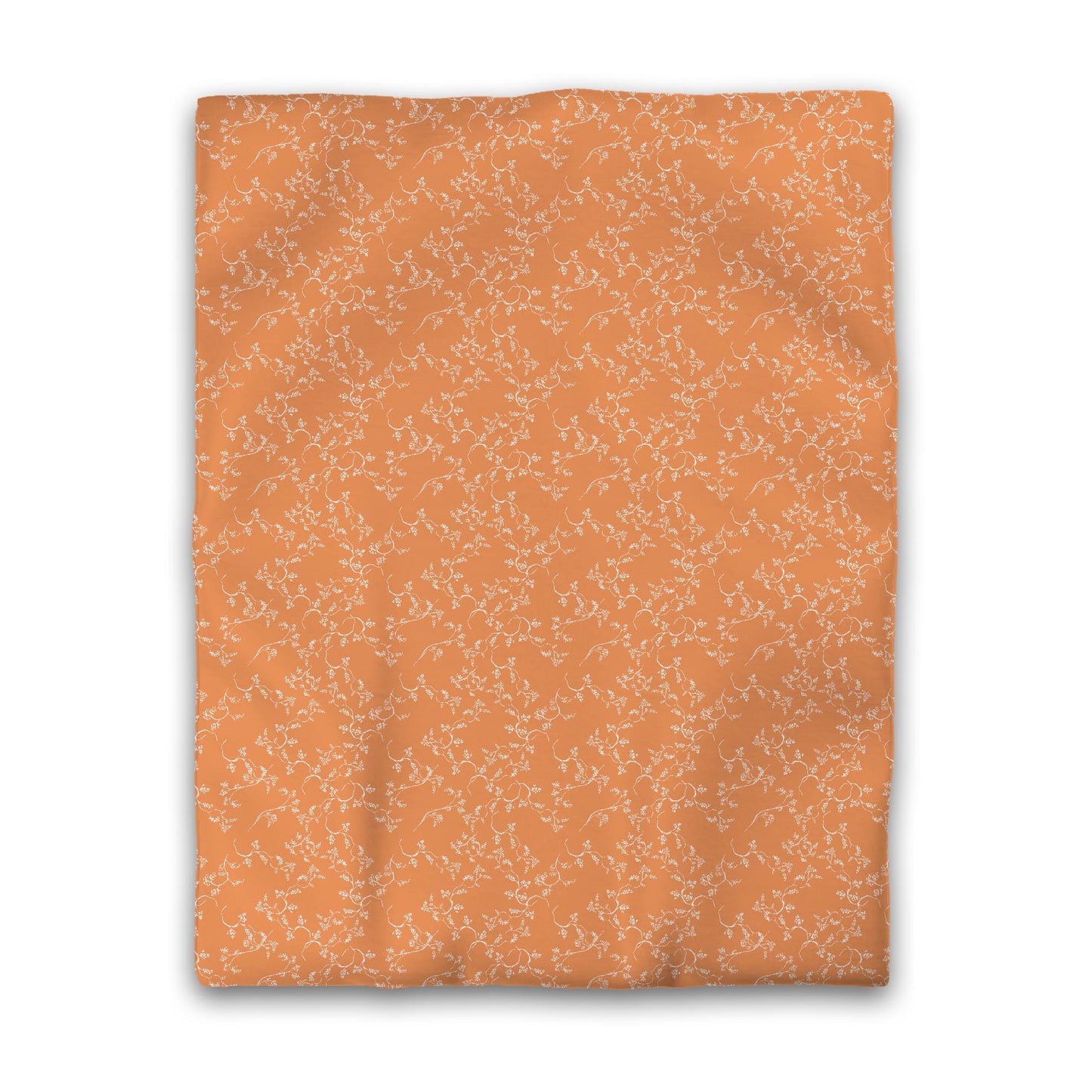 Orange Cotton Sateen Duvet Cover, Off-white Hand-painted Vine Print, CSDU-1181-182, Twin - 178 x 229 cm / 70 x 90 inches