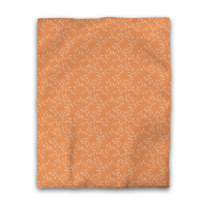 Orange Cotton Sateen Duvet Cover, Off-white Hand-painted Vine Print, CSDU-1181-182, Twin - 178 x 229 cm / 70 x 90 inches