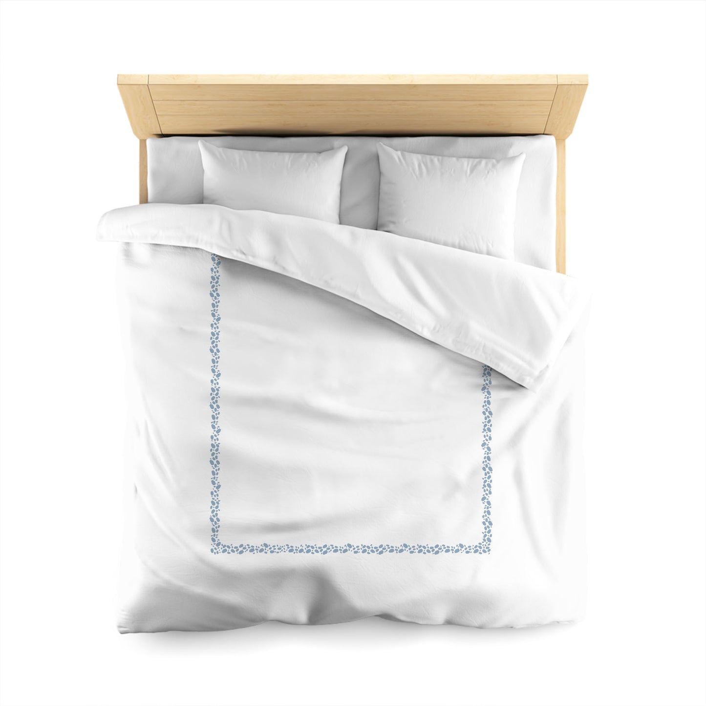 Off-white Cotton Sateen Duvet Cover, Blue Hand-painted Dab Motif Print, Classic Border, CSDU-1231-091, Queen - 229 x 229 cm / 90 x 90 inches