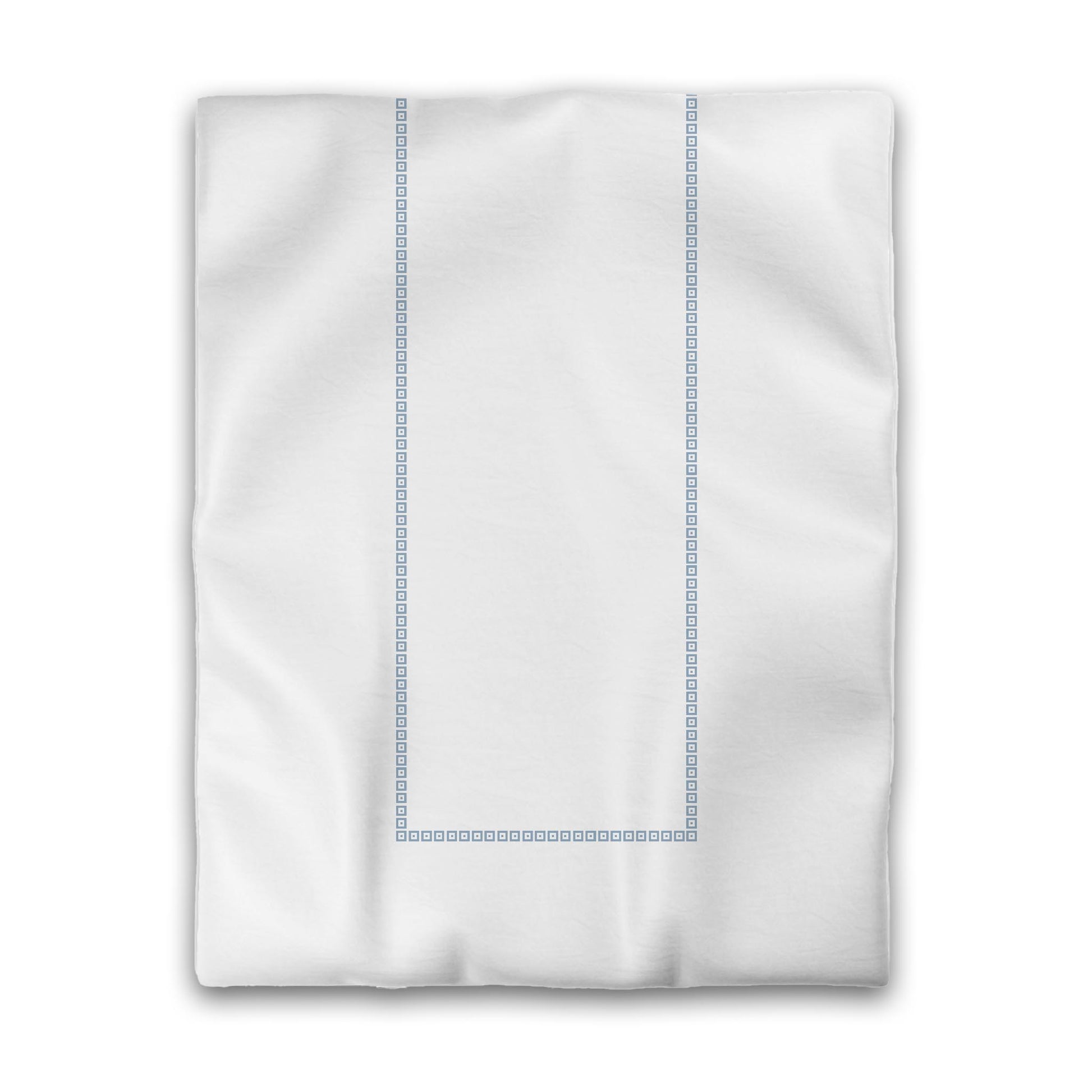 Off-white Cotton Sateen Duvet Cover, Blue Repeating Square Motif Print, Classic Border, CSDU-1231-121, Twin - 178 x 229 cm / 70 x 90 inches