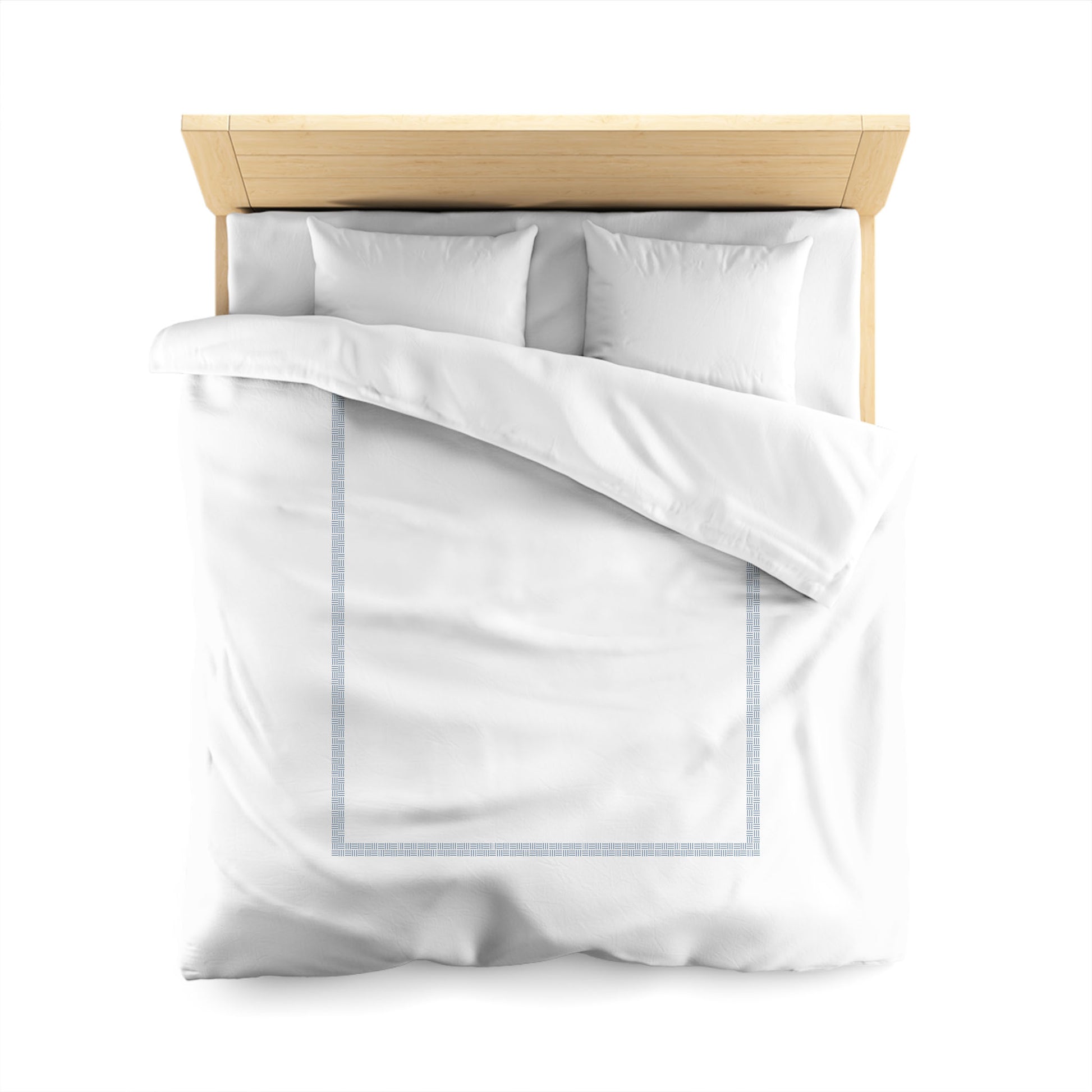 Off-white Cotton Sateen Duvet Cover, Blue Double Weave Motif Print, Classic Border, CSDU-1231-143, Queen - 229 x 229 cm / 90 x 90 inches
