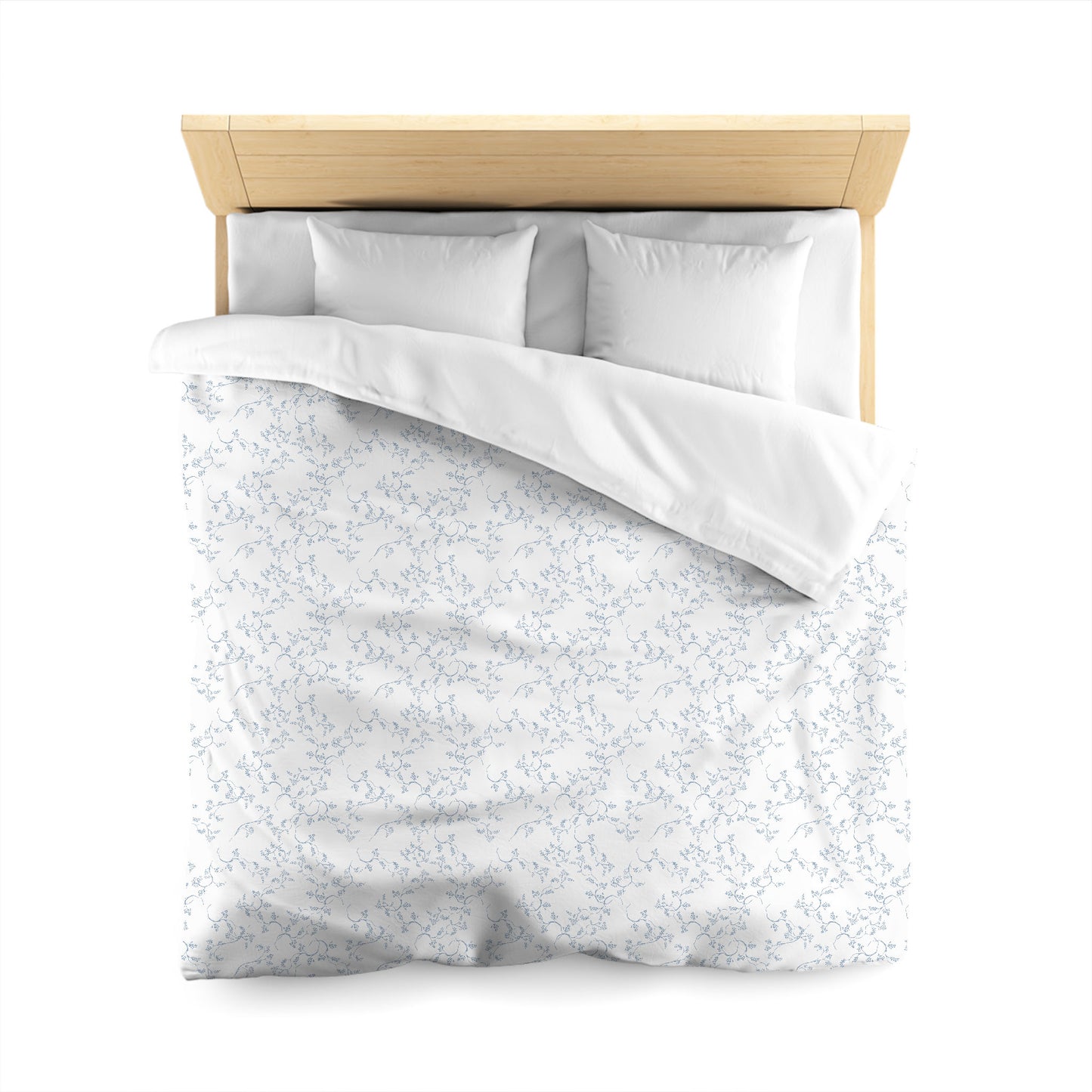 Off-white Cotton Sateen Duvet Cover, Blue Hand-painted Vine Print, CSDU-1231-181, Queen - 229 x 229 cm / 90 x 90 inches