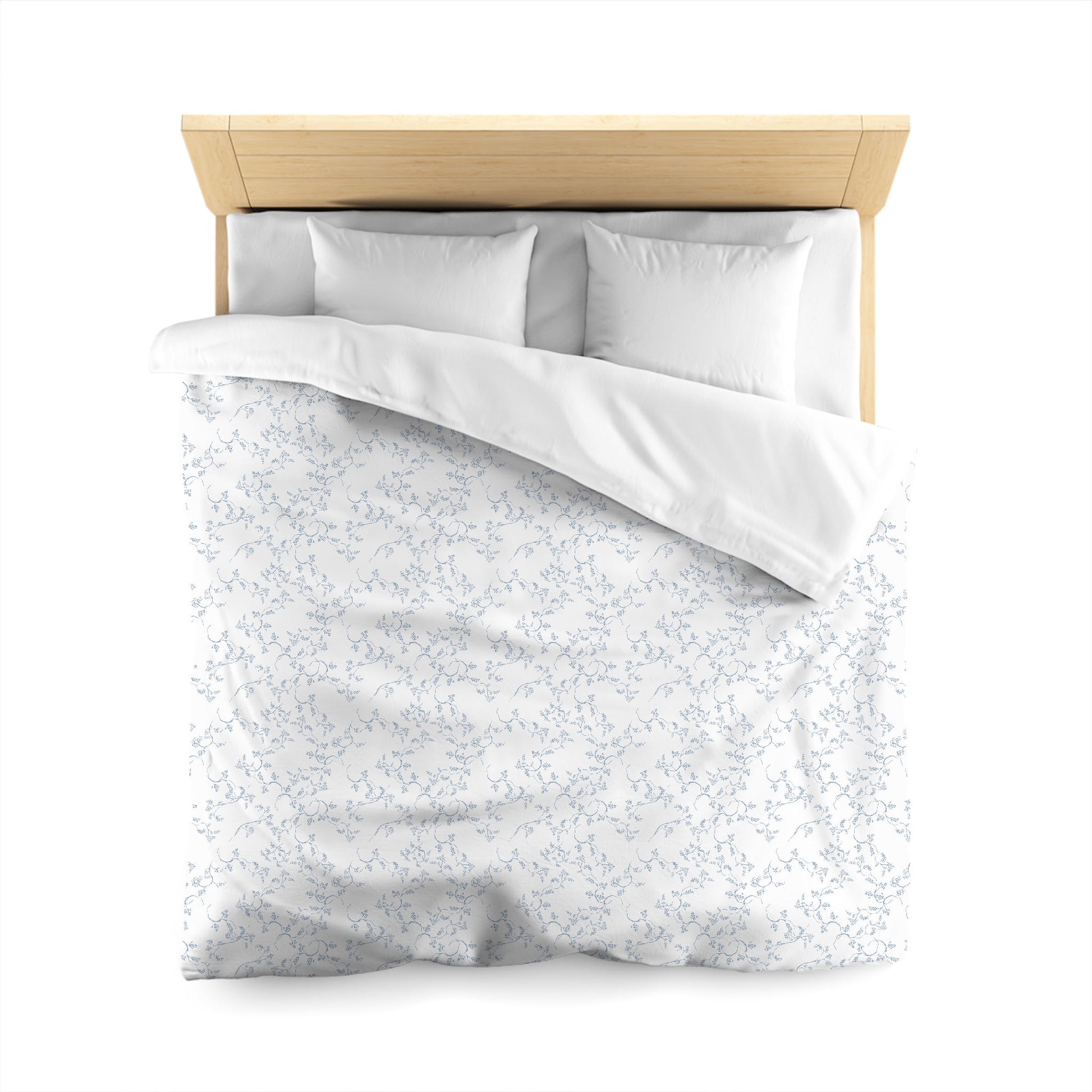 Off-white Cotton Sateen Duvet Cover, Blue Hand-painted Vine Print, CSDU-1231-181, Queen - 229 x 229 cm / 90 x 90 inches