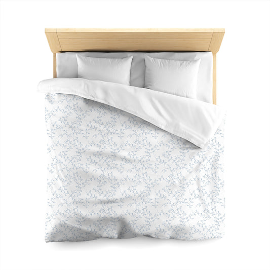 Off-white Cotton Sateen Duvet Cover, Blue Hand-painted Vine Print, CSDU-1231-181, Queen - 229 x 229 cm / 90 x 90 inches