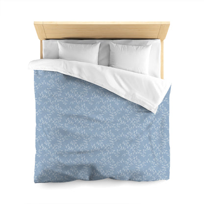 Blue Cotton Sateen Duvet Cover, Off-white Hand-painted Vine Print, CSDU-1231-182, Queen - 229 x 229 cm / 90 x 90 inches