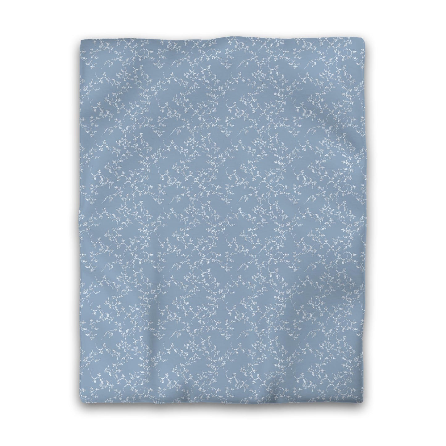 Blue Cotton Sateen Duvet Cover, Off-white Hand-painted Vine Print, CSDU-1231-182, Twin - 178 x 229 cm / 70 x 90 inches