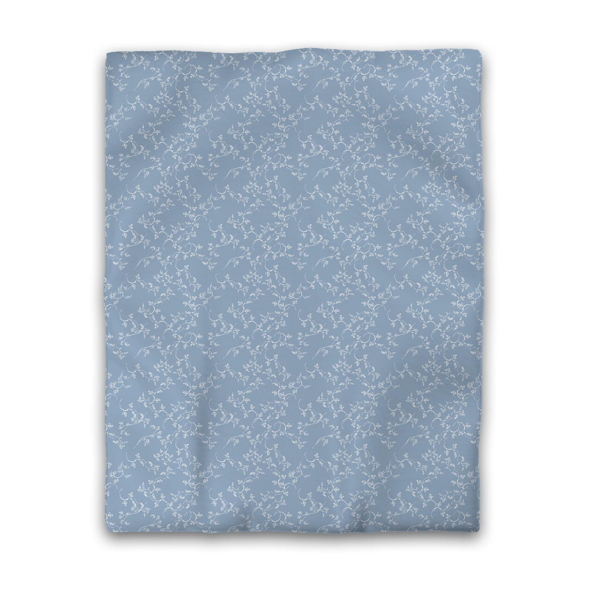 Blue Cotton Sateen Duvet Cover, Off-white Hand-painted Vine Print, CSDU-1231-182, Twin - 178 x 229 cm / 70 x 90 inches