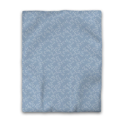 Blue Cotton Sateen Duvet Cover, Off-white Hand-painted Vine Print, CSDU-1231-182, Twin - 178 x 229 cm / 70 x 90 inches
