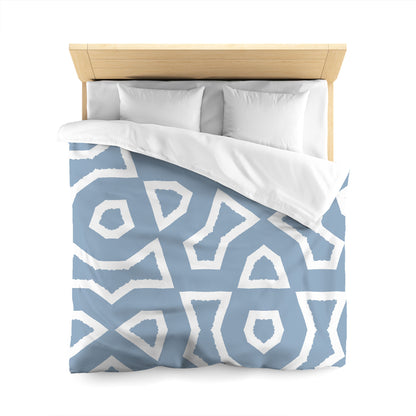 Blue Cotton Sateen Duvet Cover, Bold Off-white Graphic, CSDU-1231-392, Queen - 229 x 229 cm / 90 x 90 inches