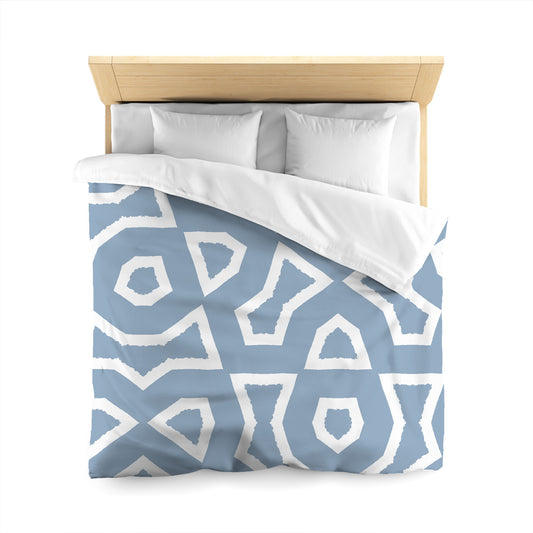 Blue Cotton Sateen Duvet Cover, Bold Off-white Graphic, CSDU-1231-392, Queen - 229 x 229 cm / 90 x 90 inches