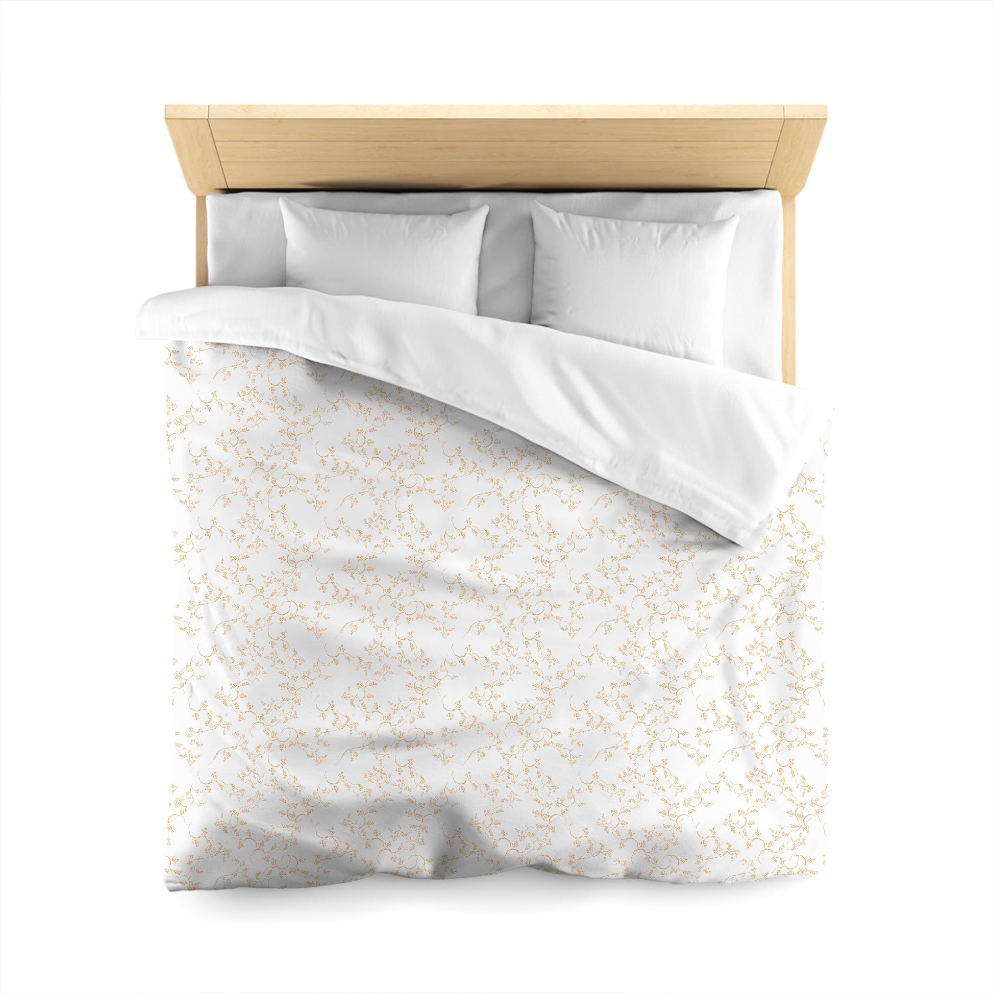 Off-white Cotton Sateen Duvet Cover, Pale Orange Hand-painted Vine Print, CSDU-1232-181, Queen - 229 x 229 cm / 90 x 90 inches