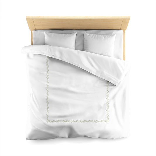 Off-white Cotton Sateen Duvet Cover, Pale Green Hand-painted Dab Motif Print, Classic Border, CSDU-1241-091, Queen - 229 x 229 cm / 90 x 90 inches