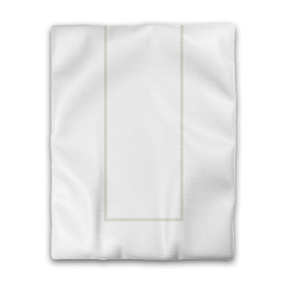 Off-white Cotton Sateen Duvet Cover, Pale Green Repeating Square Motif Print, Classic Border, CSDU-1241-121, Twin - 178 x 229 cm / 70 x 90 inches