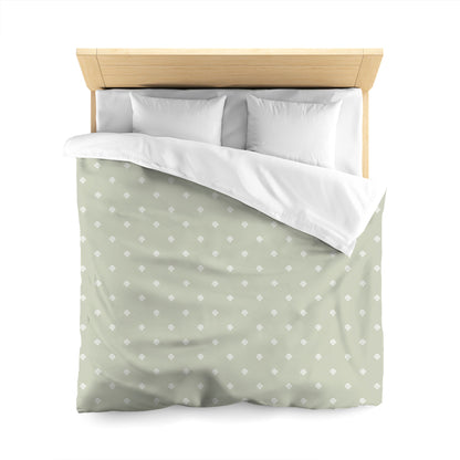 Pale Green Cotton Sateen Duvet Cover, Off-white Hand-painted Swizzle Motif Print, CSDU-1241-172, Queen - 229 x 229 cm / 90 x 90 inches