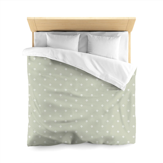 Pale Green Cotton Sateen Duvet Cover, Off-white Hand-painted Swizzle Motif Print, CSDU-1241-172, Queen - 229 x 229 cm / 90 x 90 inches