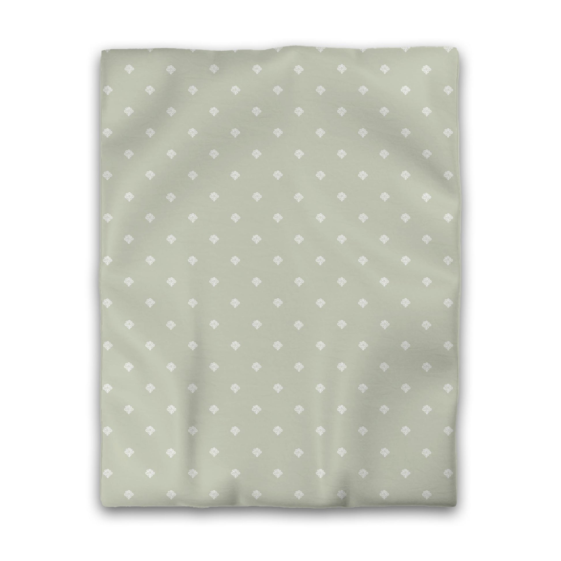 Pale Green Cotton Sateen Duvet Cover, Off-white Hand-painted Swizzle Motif Print, CSDU-1241-172, Twin - 178 x 229 cm / 70 x 90 inches