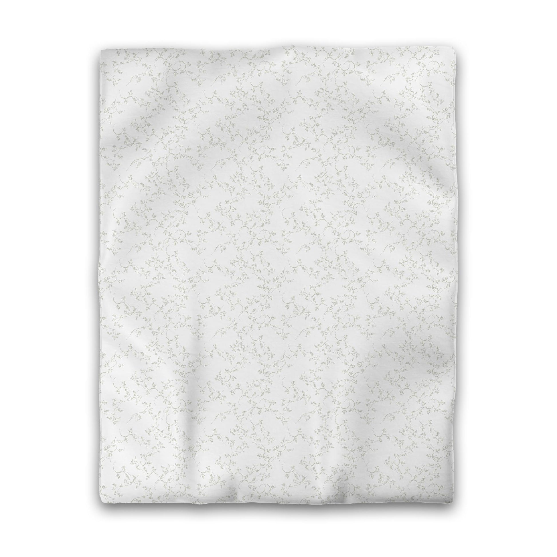 Off-white Cotton Sateen Duvet Cover, Pale Green Hand-painted Vine Print, CSDU-1241-181, Twin - 178 x 229 cm / 70 x 90 inches
