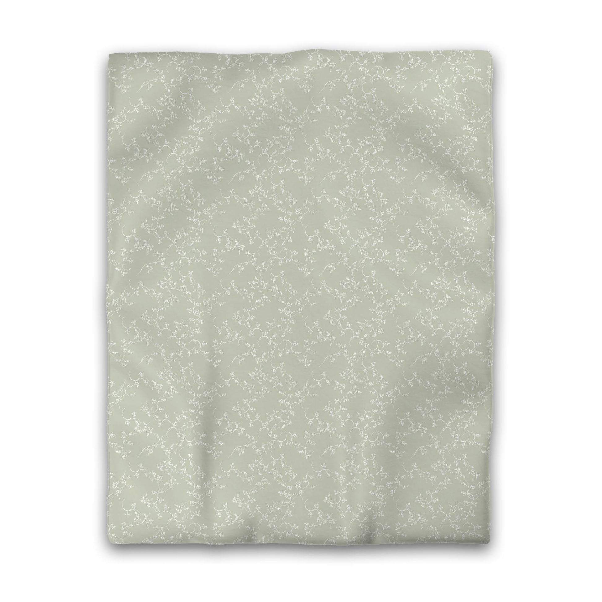 Pale Green Cotton Sateen Duvet Cover, Off-white Hand-painted Vine Print, CSDU-1241-182, Twin - 178 x 229 cm / 70 x 90 inches