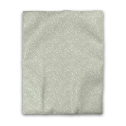 Pale Green Cotton Sateen Duvet Cover, Off-white Hand-painted Vine Print, CSDU-1241-182, Twin - 178 x 229 cm / 70 x 90 inches