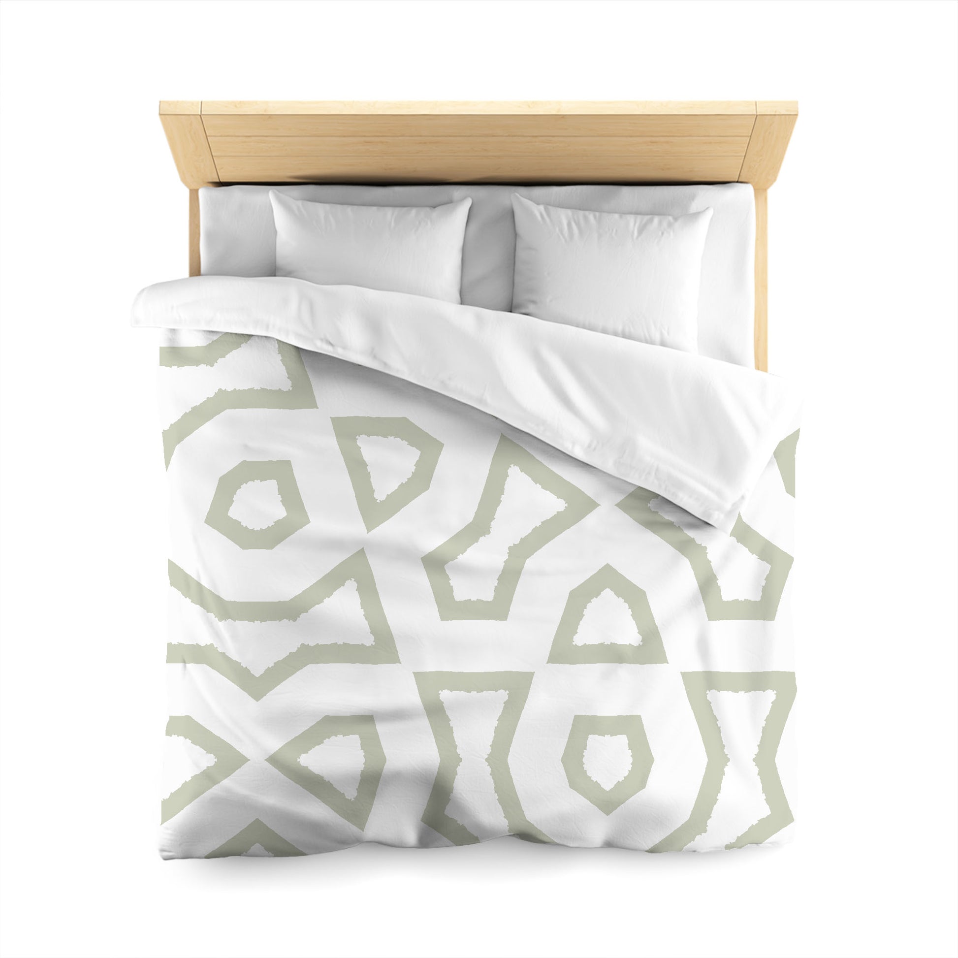 Off-white Cotton Sateen Duvet Cover, Bold Pale Green Graphic, CSDU-1241-391, Queen - 229 x 229 cm / 90 x 90 inches