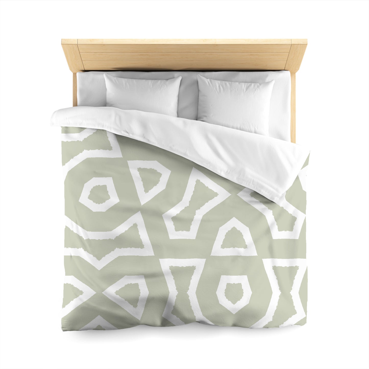 Pale Green Cotton Sateen Duvet Cover, Bold Off-white Graphic, CSDU-1241-392, Queen - 229 x 229 cm / 90 x 90 inches